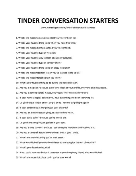 konversationsstartare tinder|Tinder Conversation Starters: 60 Clever And Perfect。